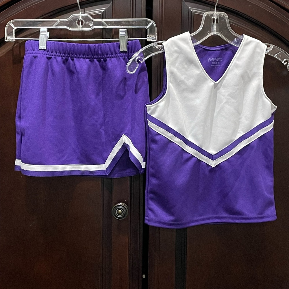 Purple and white cheerleading uniform for girls
